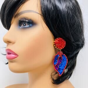 Vintage 80s NOS Large Statement Sequin Chunky Dangle Earrings